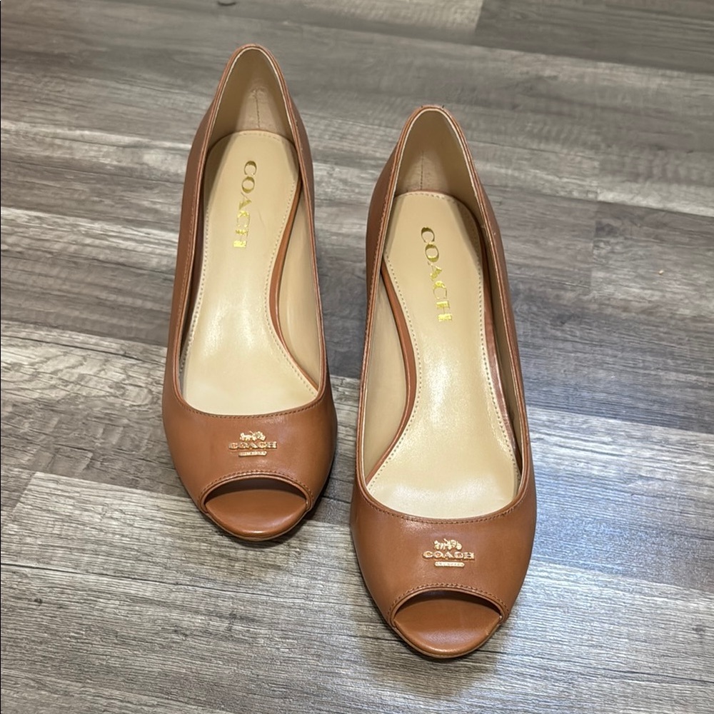 Coach Brown Leather Heels with Peep Toe
